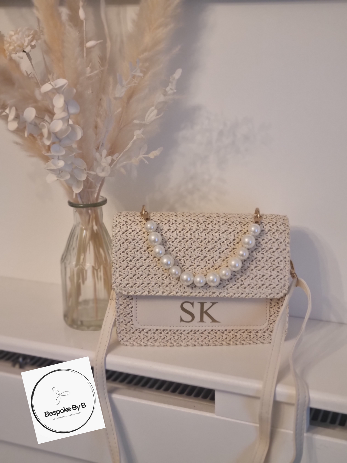 Faux leather pearl personalised handbag
