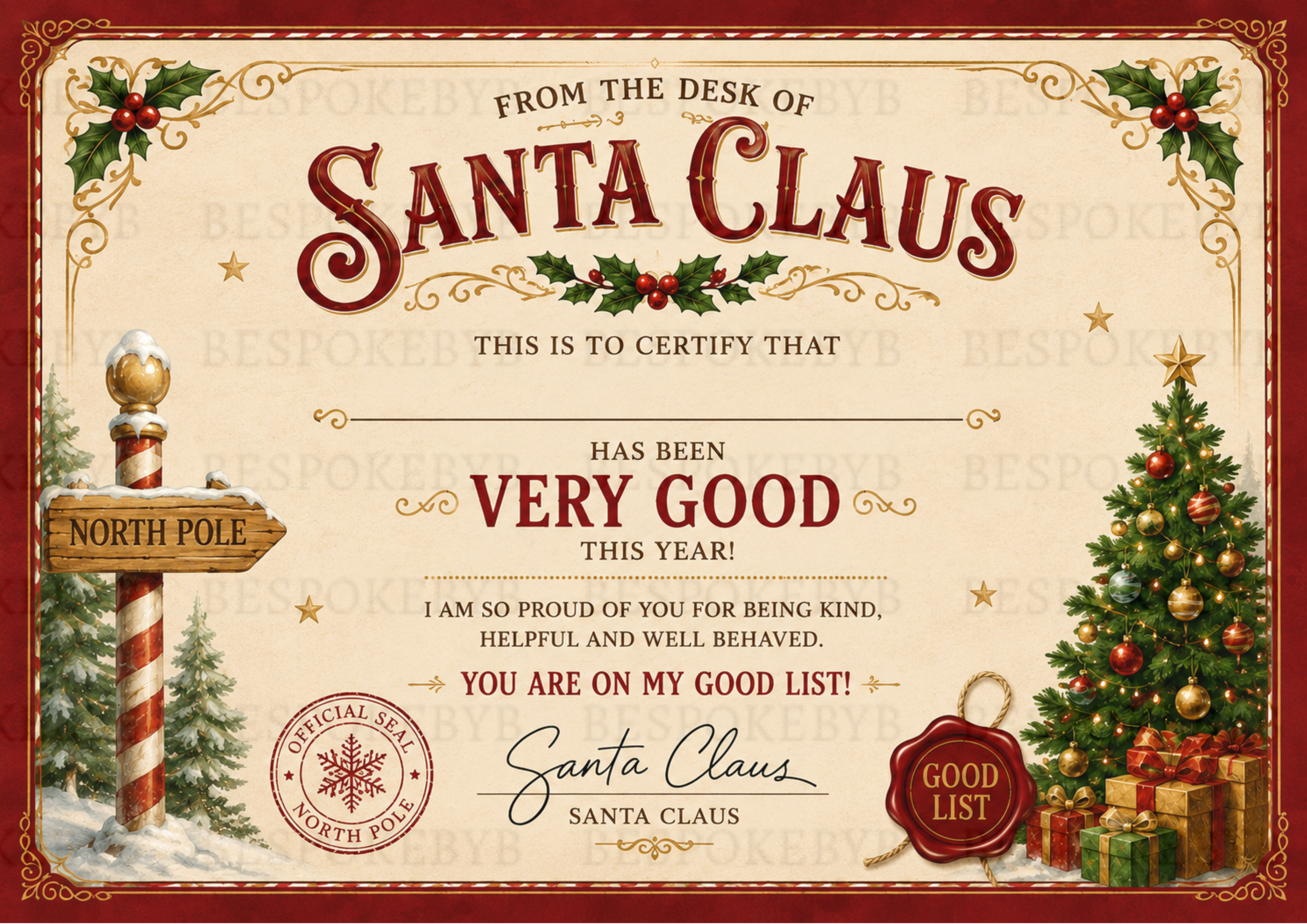 Traditional Santa Village Nice List Certificate