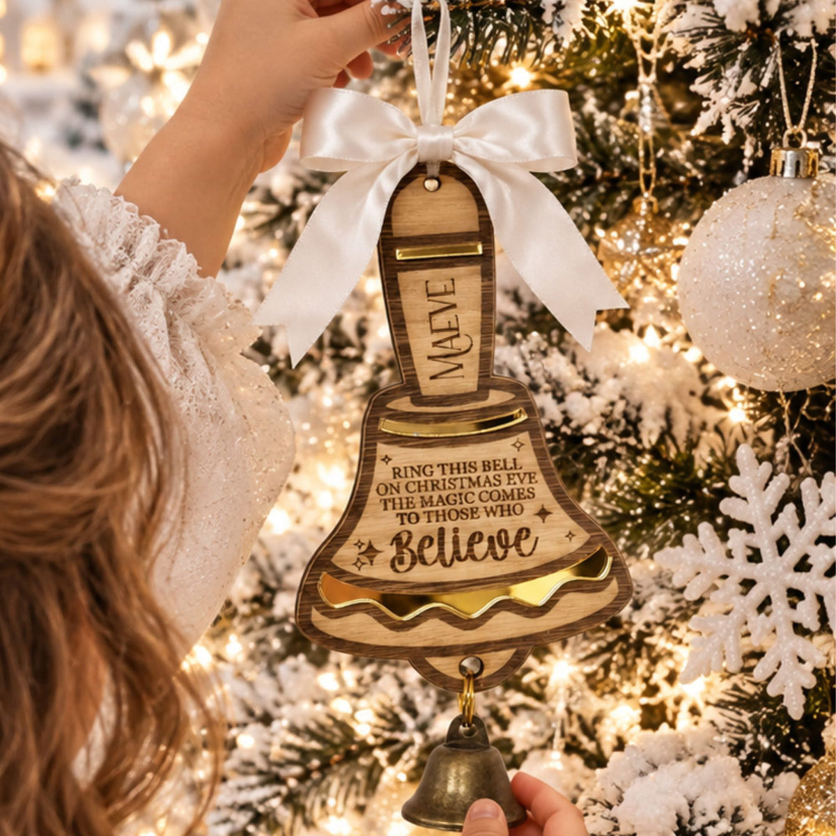 Personalised oak veneer bell decoration