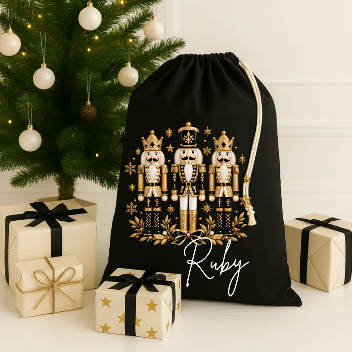 Black Nutcracker Personalised Christmas Sack