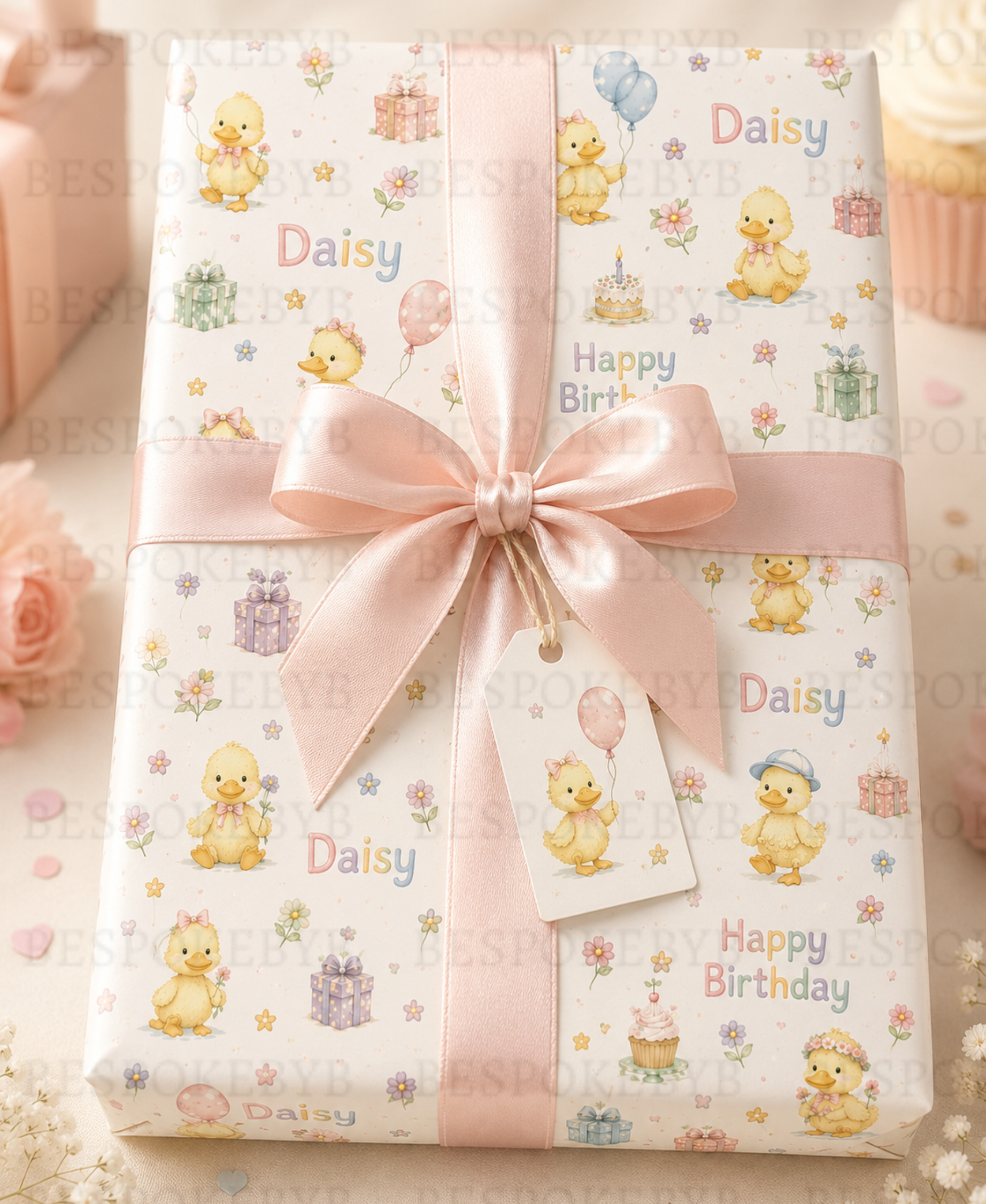 Personalised Pastel Duck Wrapping Paper
